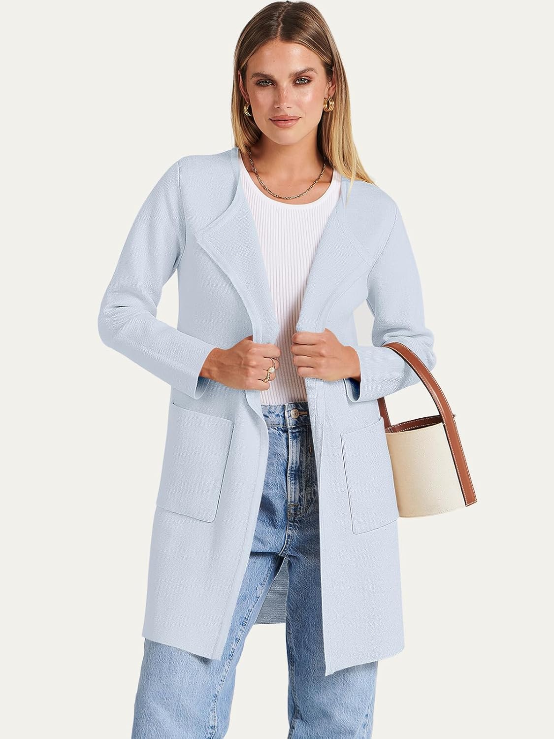 Women's Open Front Knit Lightweight Cardigan Coatigan Sweater Lady Jacket Coat - Picture 53 of 259