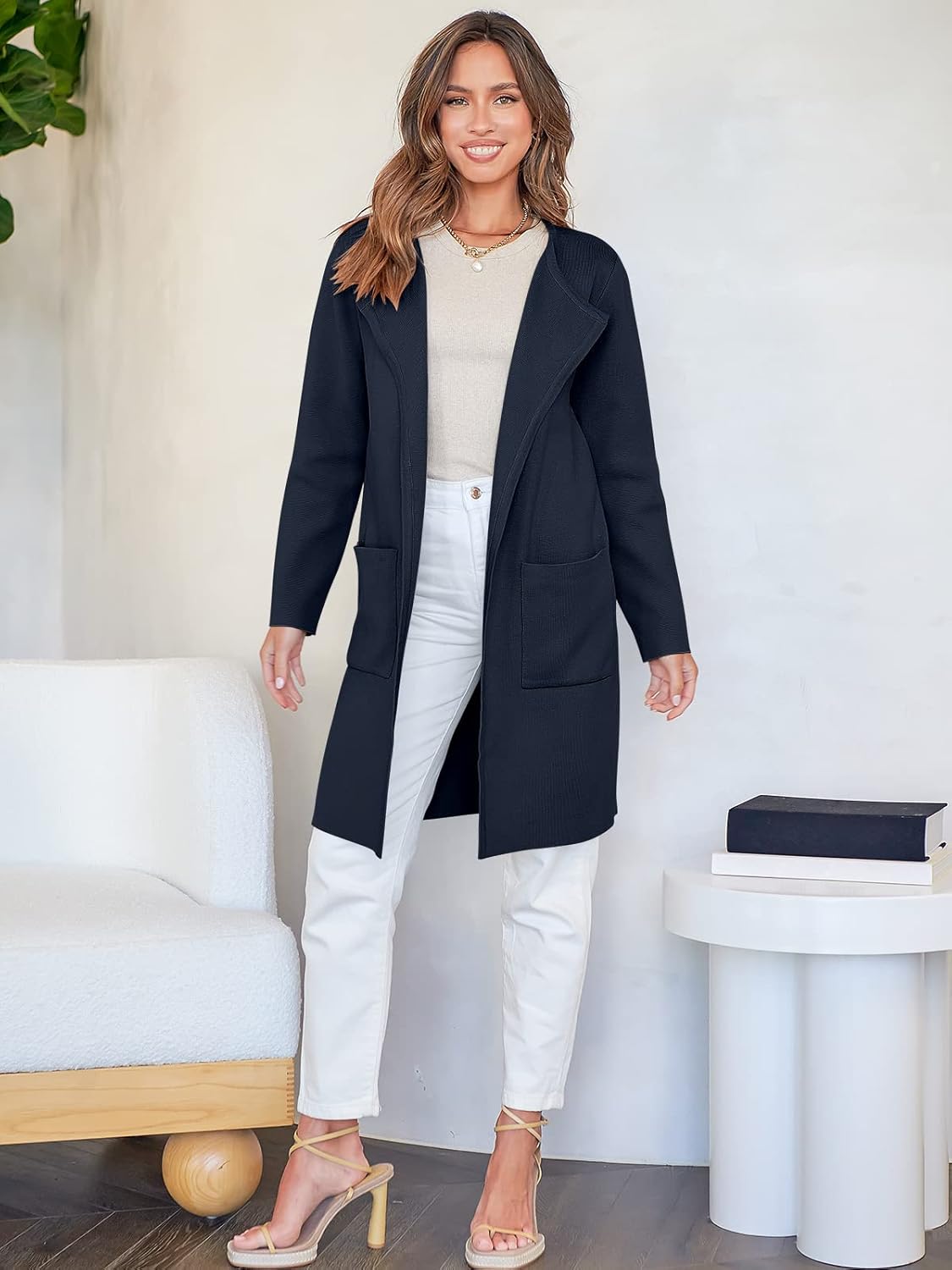 Women's Open Front Knit Lightweight Cardigan Coatigan Sweater Lady Jacket Coat - Picture 72 of 259