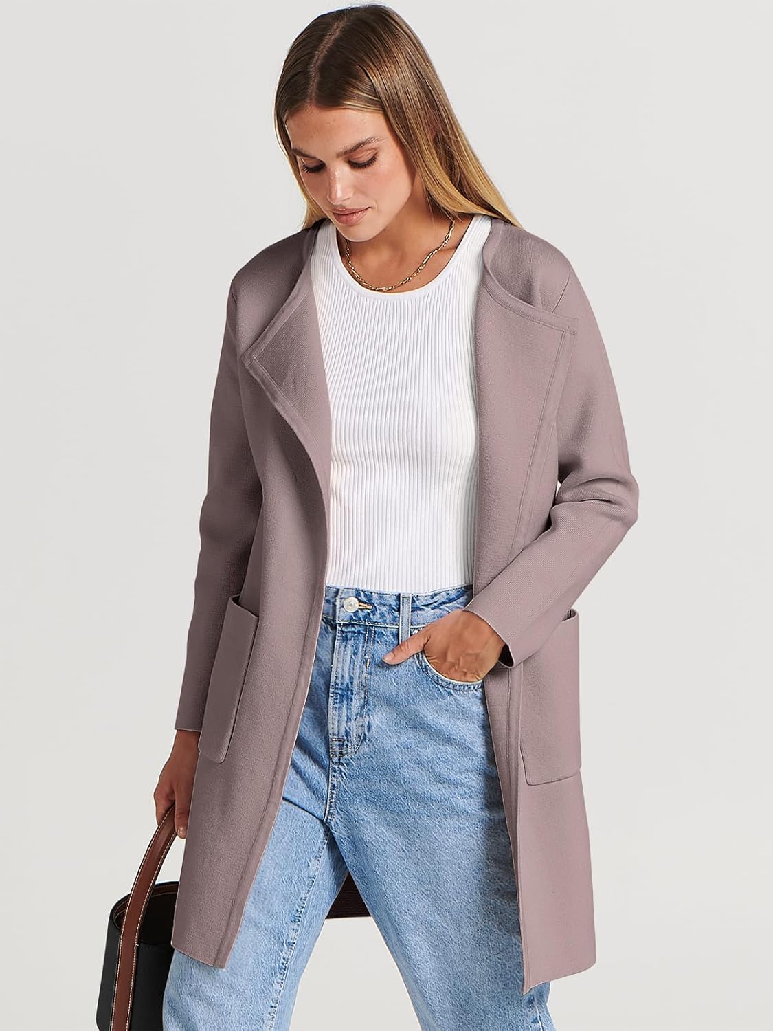Women's Open Front Knit Lightweight Cardigan Coatigan Sweater Lady Jacket Coat - Picture 102 of 259
