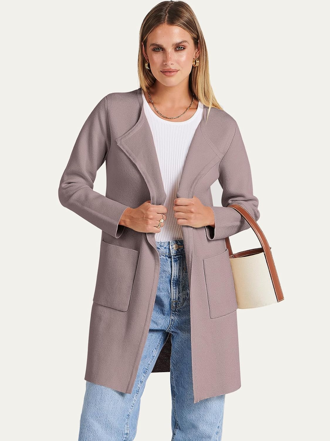 Women's Open Front Knit Lightweight Cardigan Coatigan Sweater Lady Jacket Coat - Picture 105 of 259