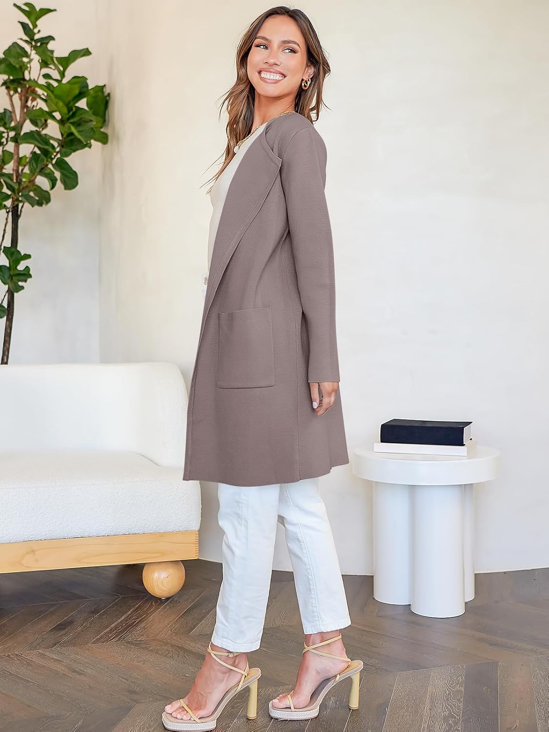 Women's Open Front Knit Lightweight Cardigan Coatigan Sweater Lady Jacket Coat - Picture 109 of 259