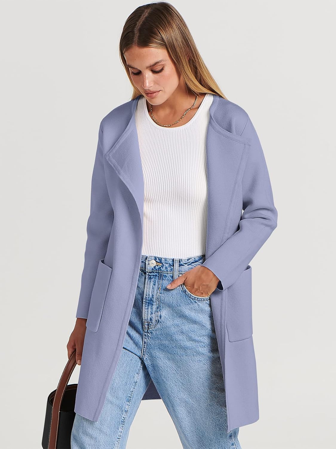 Women's Open Front Knit Lightweight Cardigan Coatigan Sweater Lady Jacket Coat - Picture 111 of 259