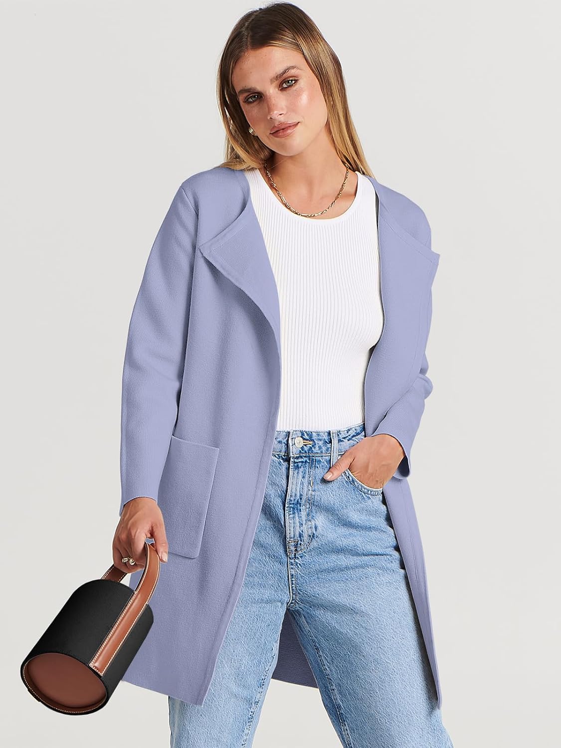 Women's Open Front Knit Lightweight Cardigan Coatigan Sweater Lady Jacket Coat - Picture 112 of 259