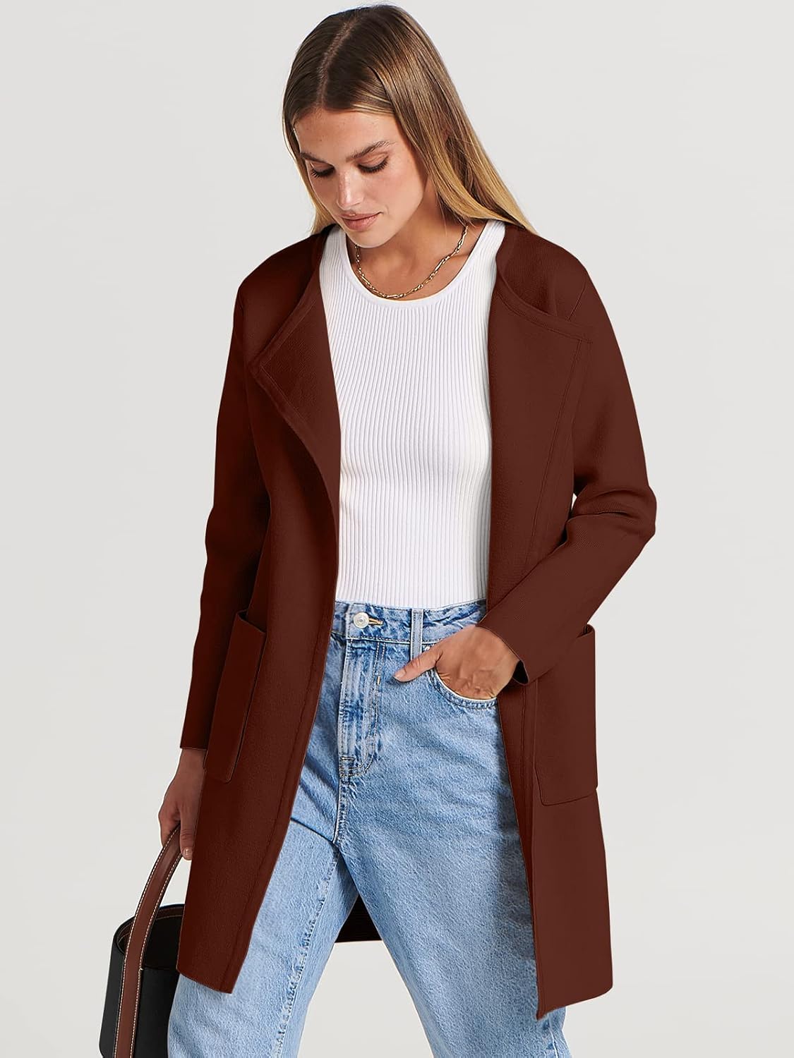 Women's Open Front Knit Lightweight Cardigan Coatigan Sweater Lady Jacket Coat - Picture 120 of 259