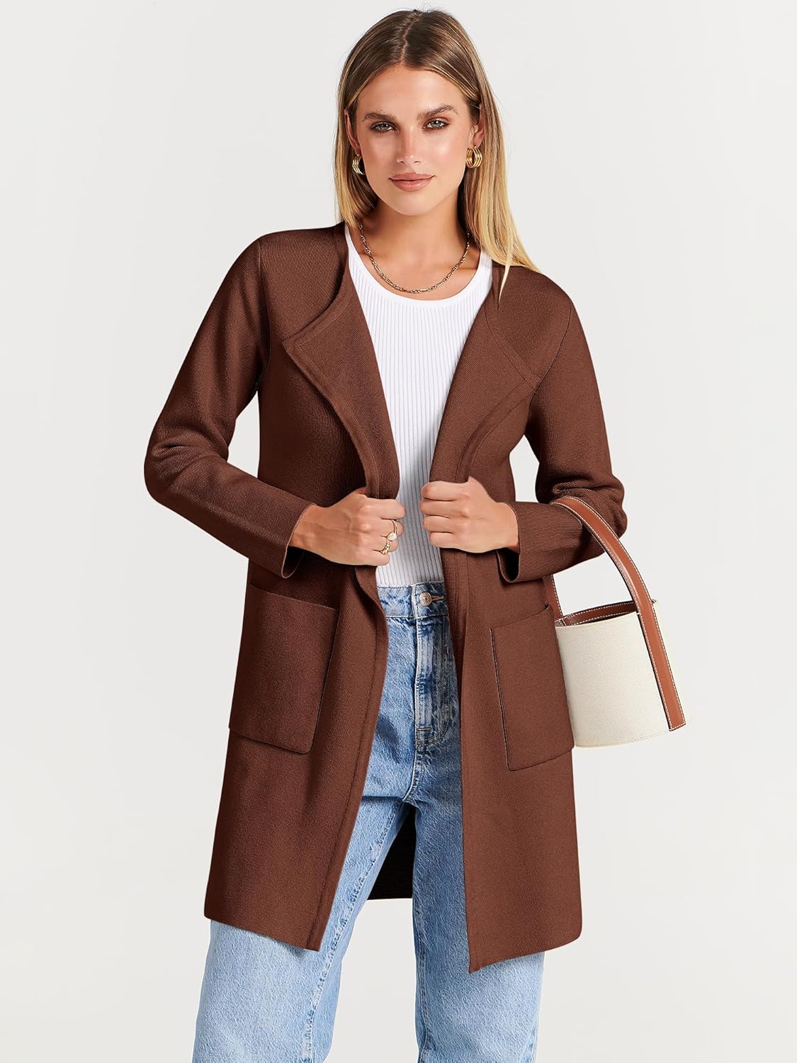 Women's Open Front Knit Lightweight Cardigan Coatigan Sweater Lady Jacket Coat - Picture 123 of 259