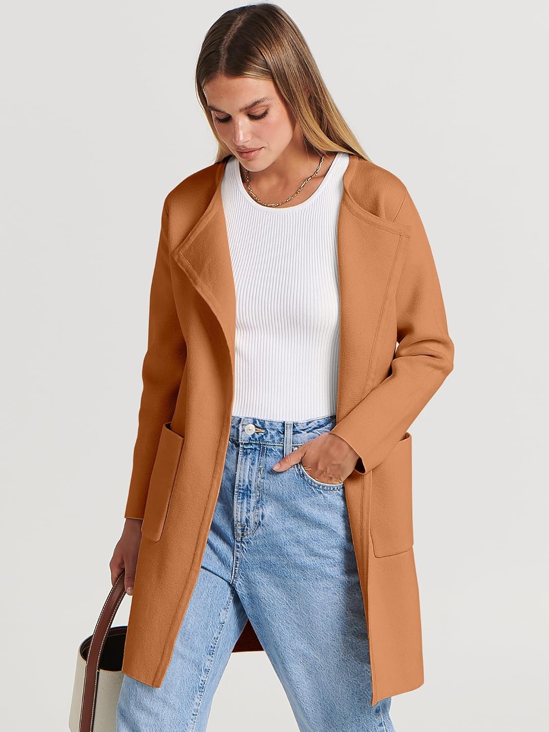 Women's Open Front Knit Lightweight Cardigan Coatigan Sweater Lady Jacket Coat - Picture 129 of 259