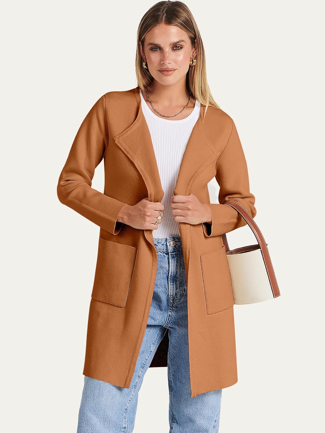 Women's Open Front Knit Lightweight Cardigan Coatigan Sweater Lady Jacket Coat - Picture 132 of 259