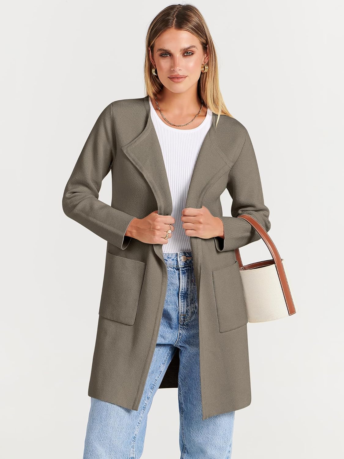 Women's Open Front Knit Lightweight Cardigan Coatigan Sweater Lady Jacket Coat - Picture 159 of 259