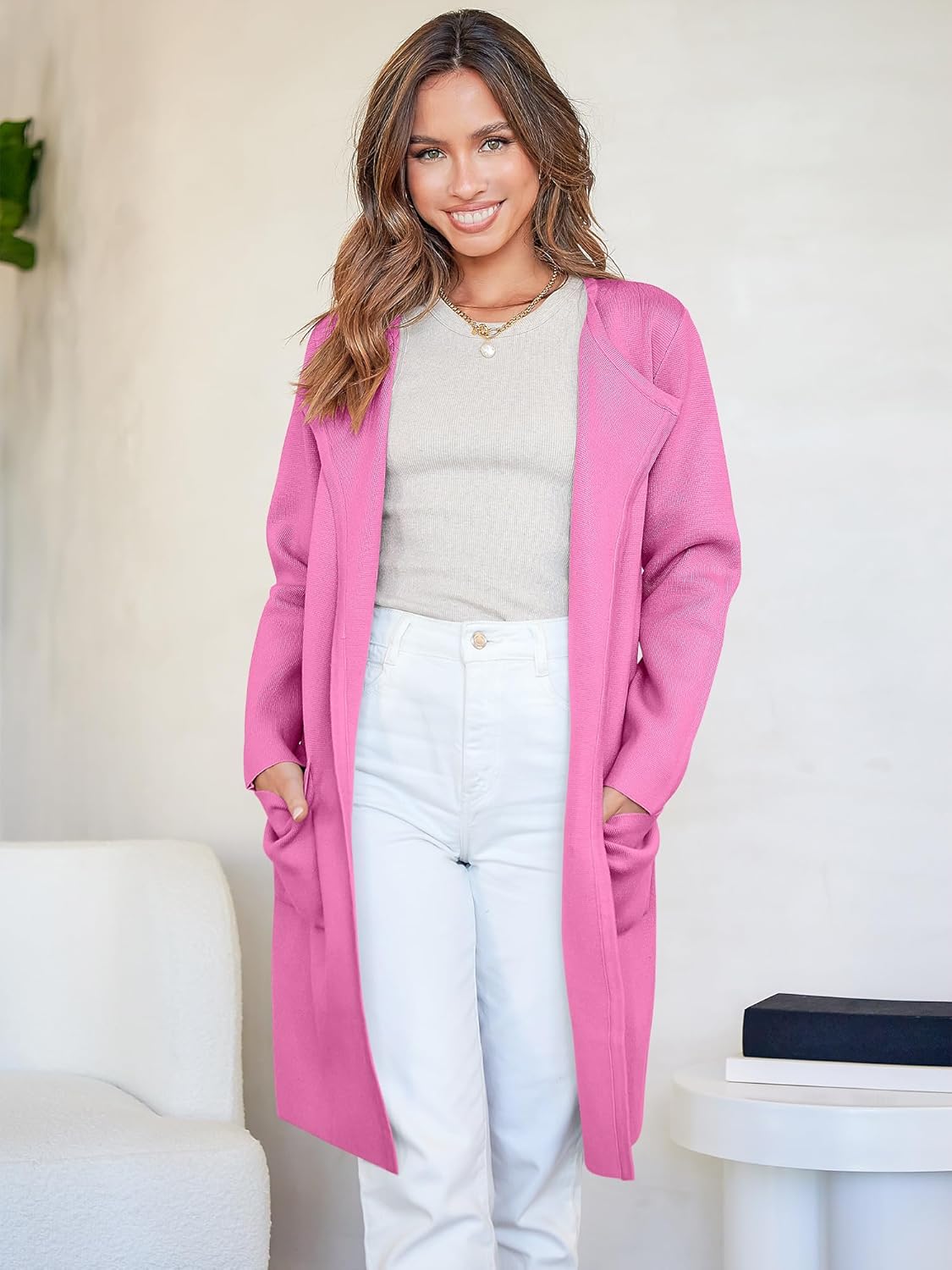 Women's Open Front Knit Lightweight Cardigan Coatigan Sweater Lady Jacket Coat - Picture 195 of 259