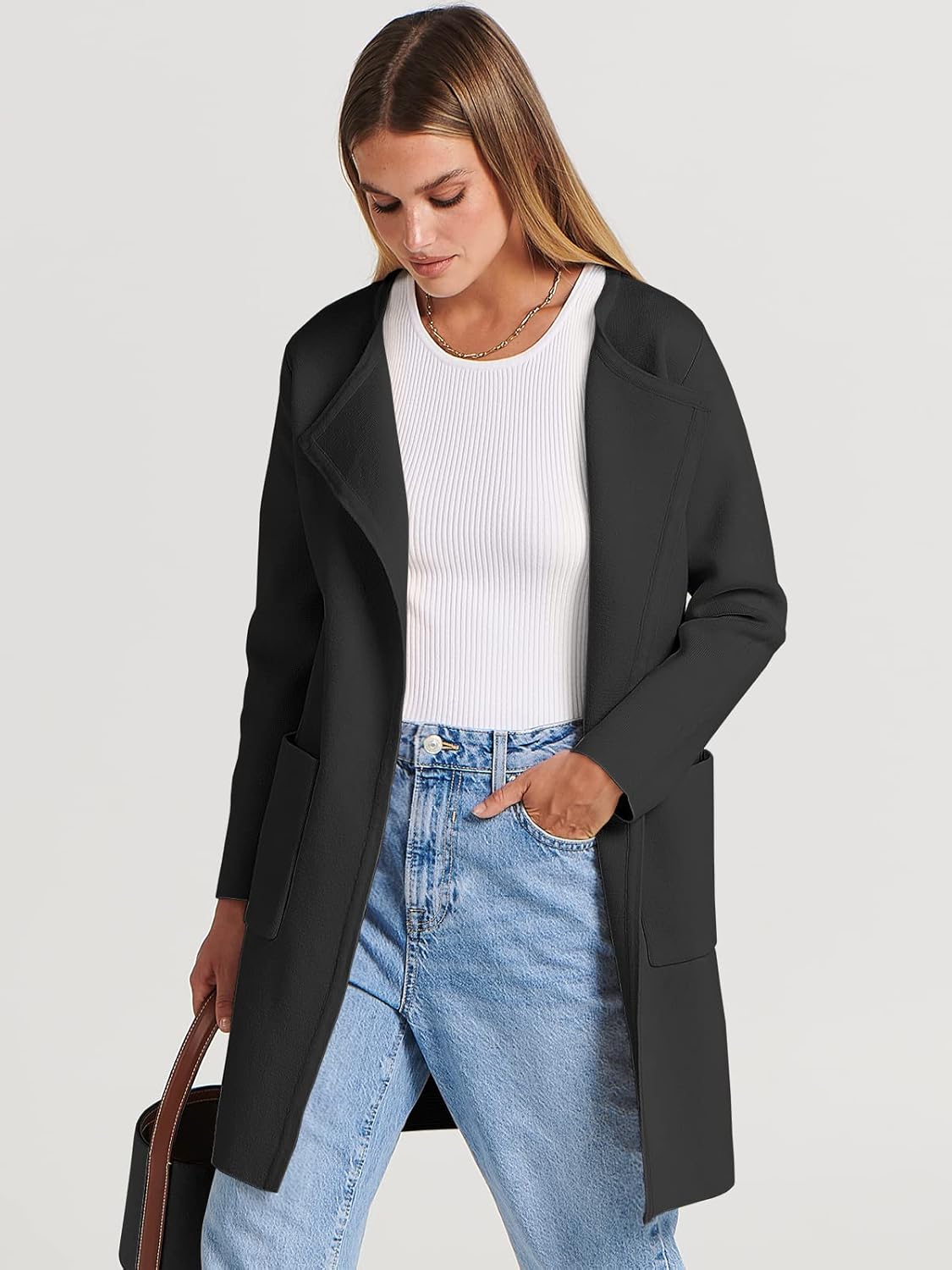 Women's Open Front Knit Lightweight Cardigan Coatigan Sweater Lady Jacket Coat - Picture 208 of 259