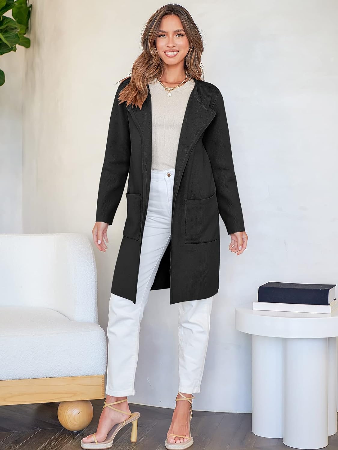 Women's Open Front Knit Lightweight Cardigan Coatigan Sweater Lady Jacket Coat - Picture 214 of 259