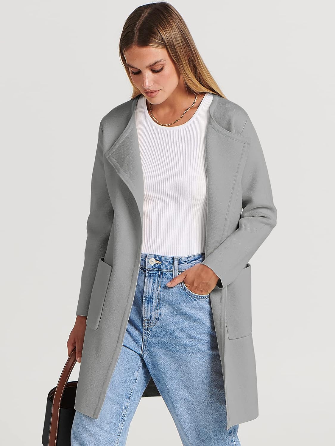 Women's Open Front Knit Lightweight Cardigan Coatigan Sweater Lady Jacket Coat - Picture 231 of 259