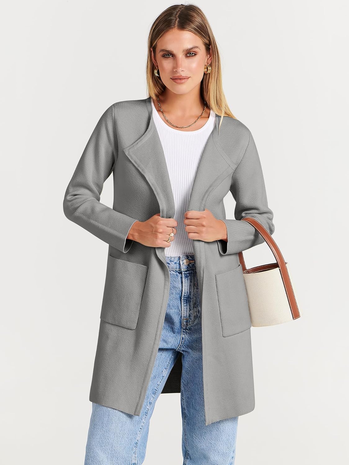 Women's Open Front Knit Lightweight Cardigan Coatigan Sweater Lady Jacket Coat - Picture 234 of 259