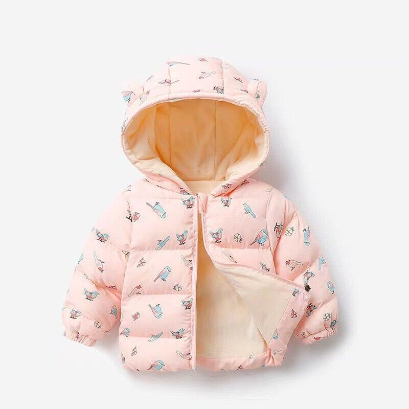 Toddler Bear Ears Long Sleeve Hooded Girls Snow Windproof Zipper Warm Coat
