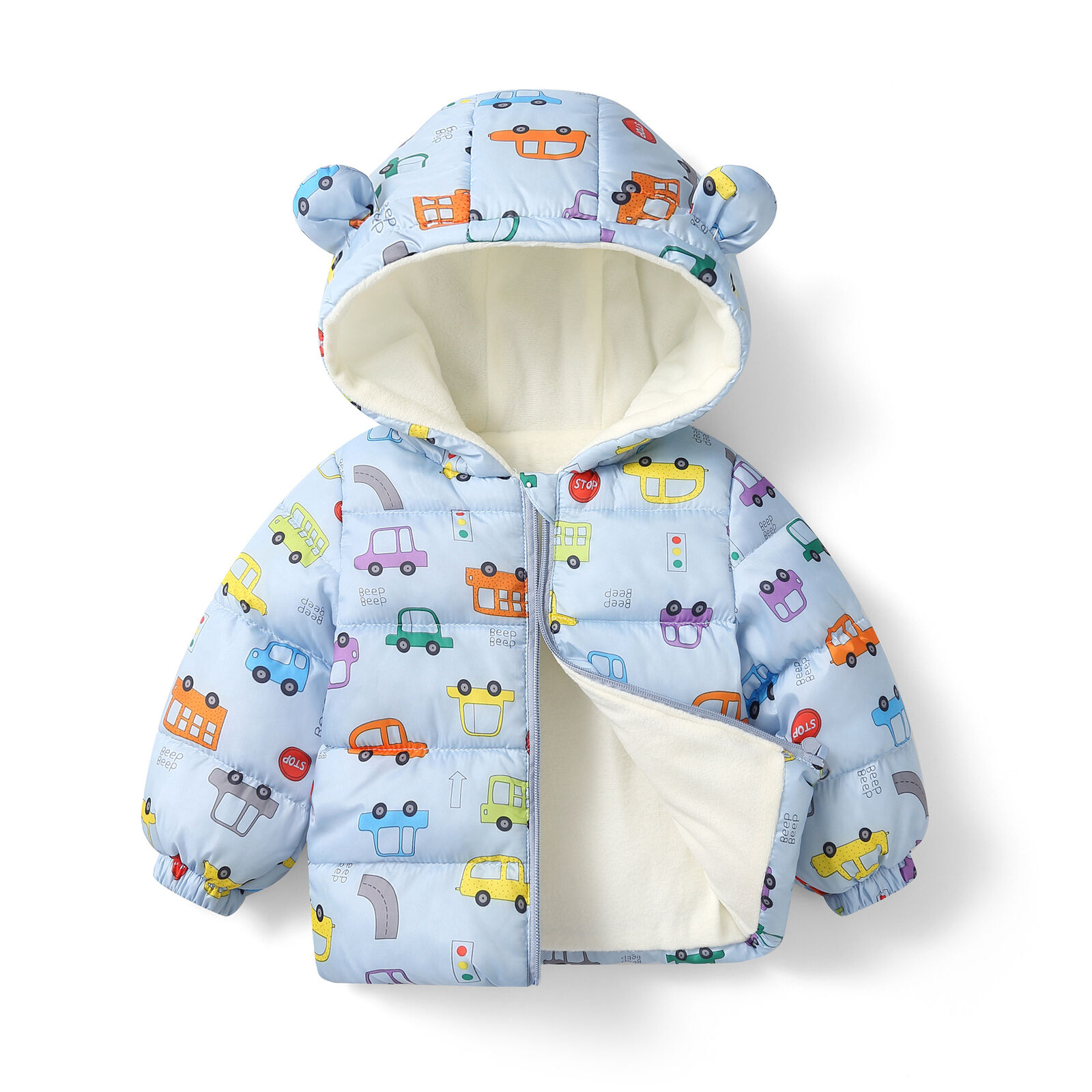 Toddler Bear Ears Long Sleeve Hooded Girls Snow Windproof Zipper Warm Coat