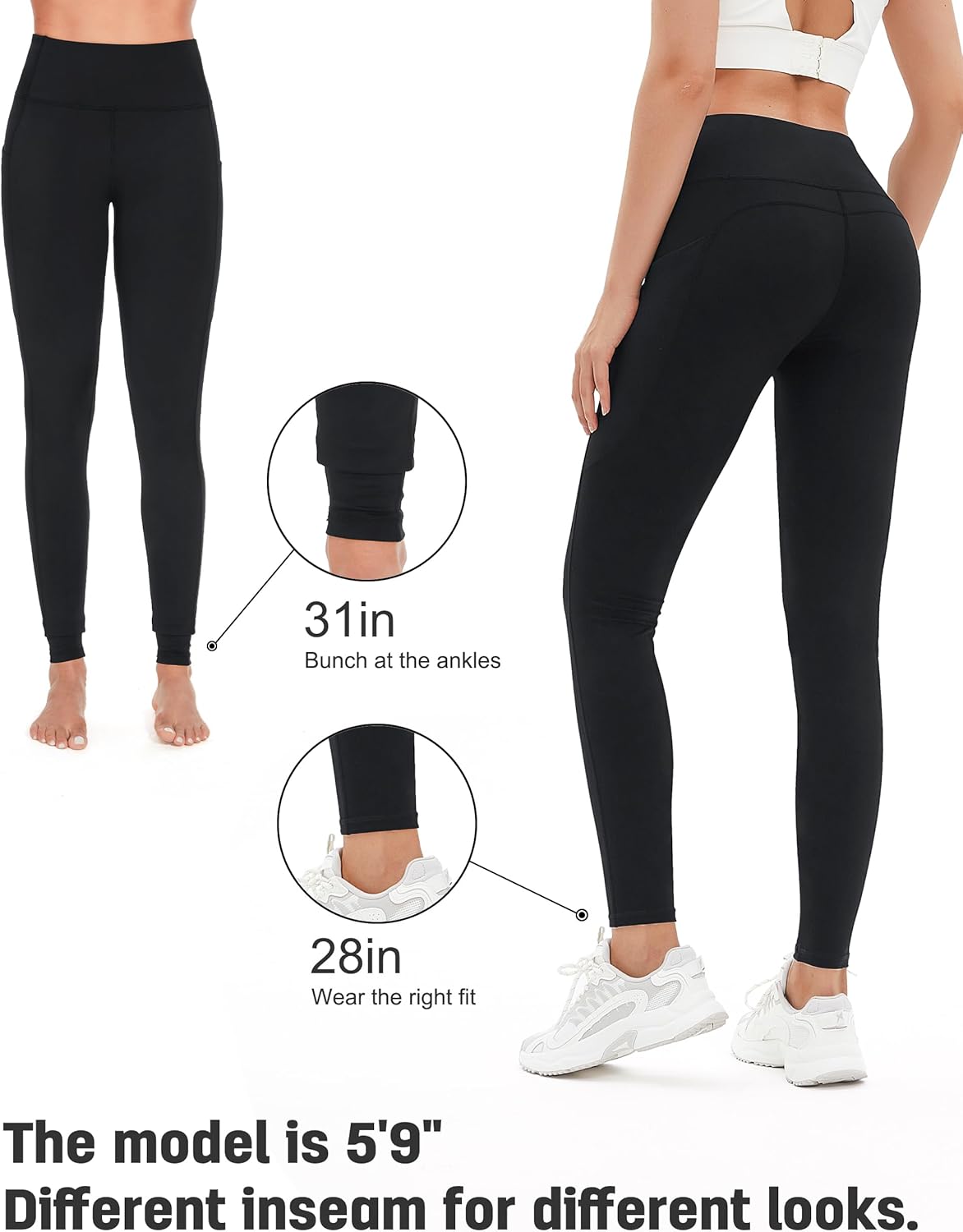Women's 28"/31"/34" Fleece Lined Yoga Leggings High Waisted Pants with Pockets - Picture 31 of 51