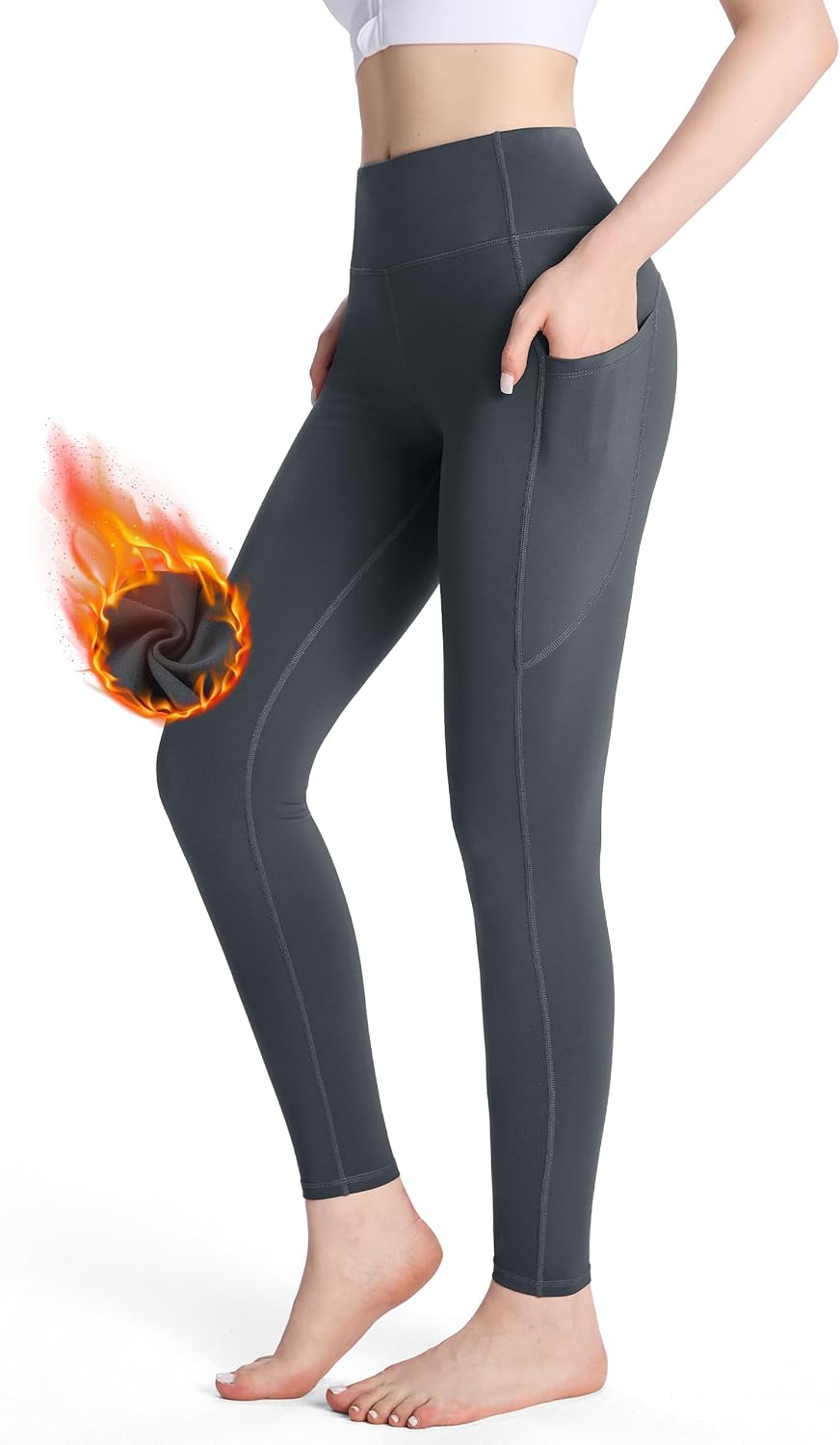 Women's 28"/31"/34" Fleece Lined Yoga Leggings High Waisted Pants with Pockets - Picture 43 of 51