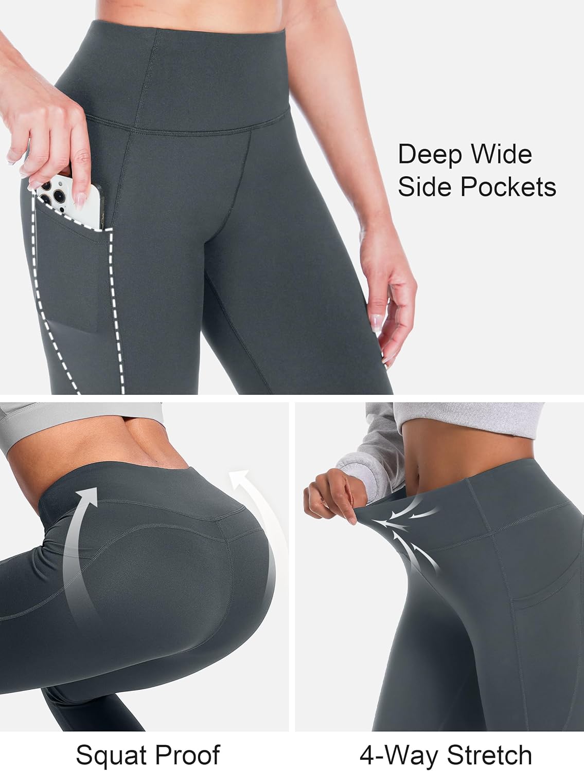 Women's 28"/31"/34" Fleece Lined Yoga Leggings High Waisted Pants with Pockets - Picture 46 of 51