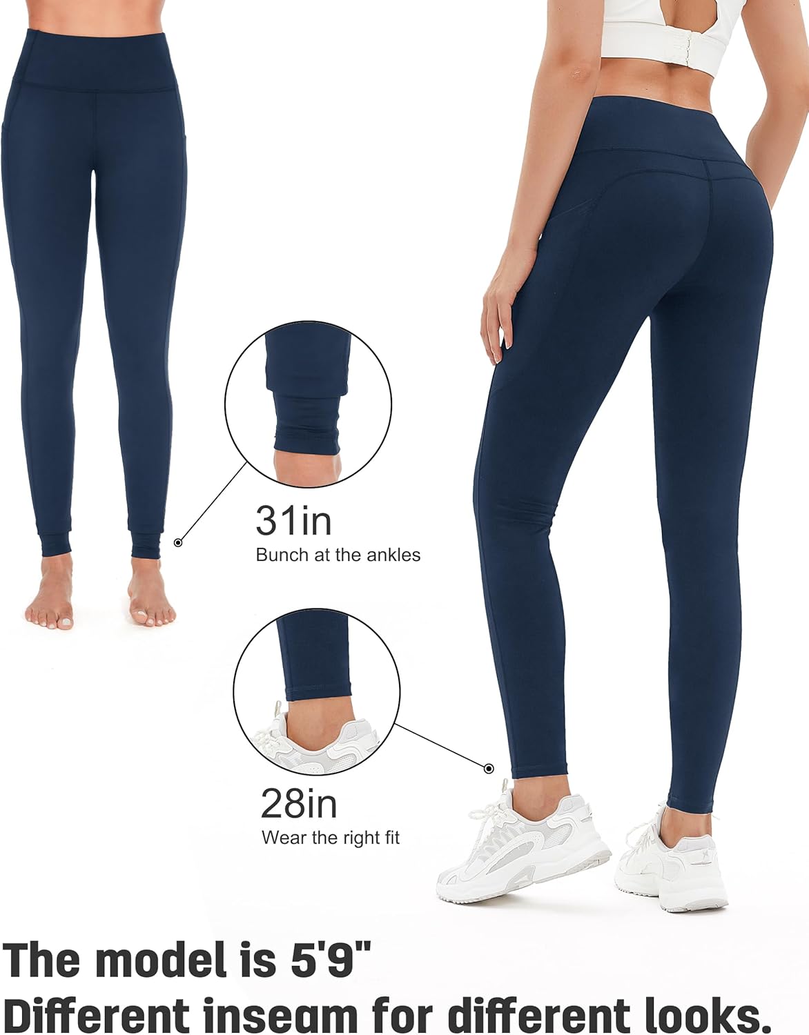 Women's 28"/31"/34" Fleece Lined Yoga Leggings High Waisted Pants with Pockets - Picture 40 of 51