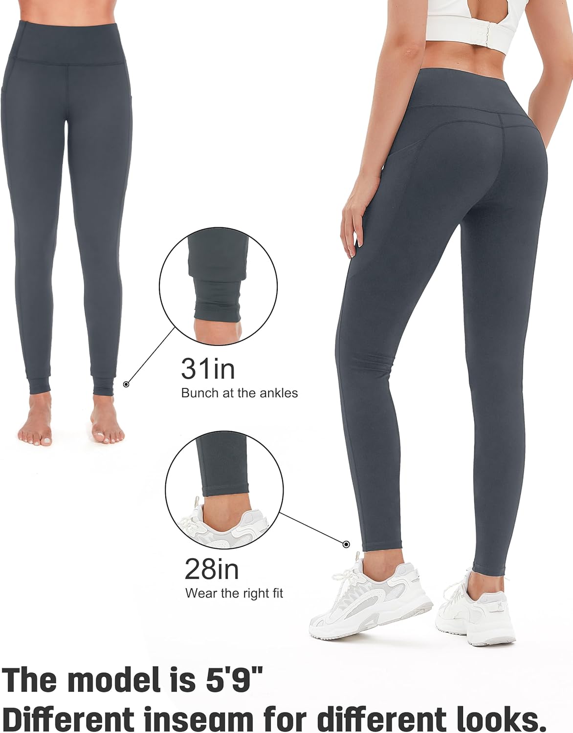 Women's 28"/31"/34" Fleece Lined Yoga Leggings High Waisted Pants with Pockets - Picture 49 of 51