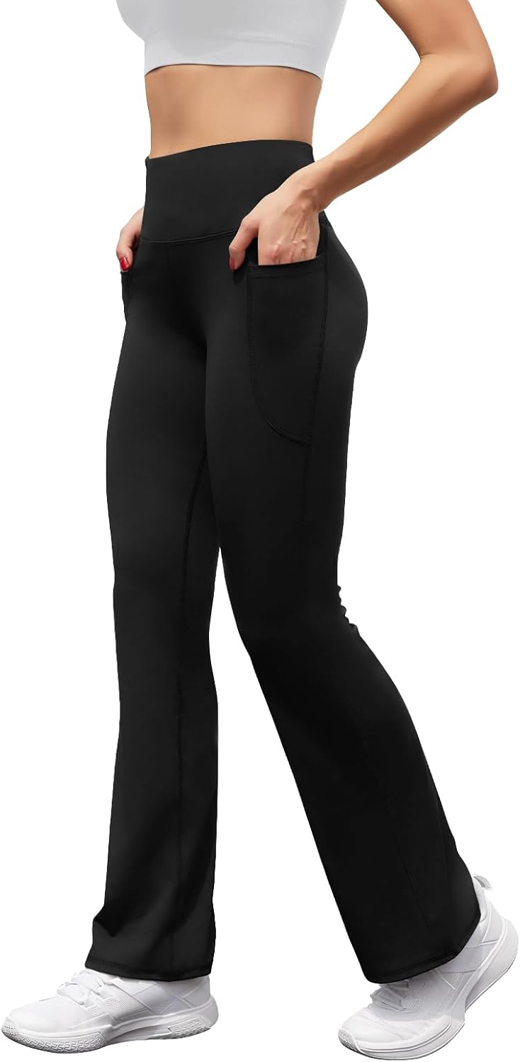 Women's High Waist Flare Yoga Pants Casual Bootcut Leggings with Side Pockets - Picture 26 of 80