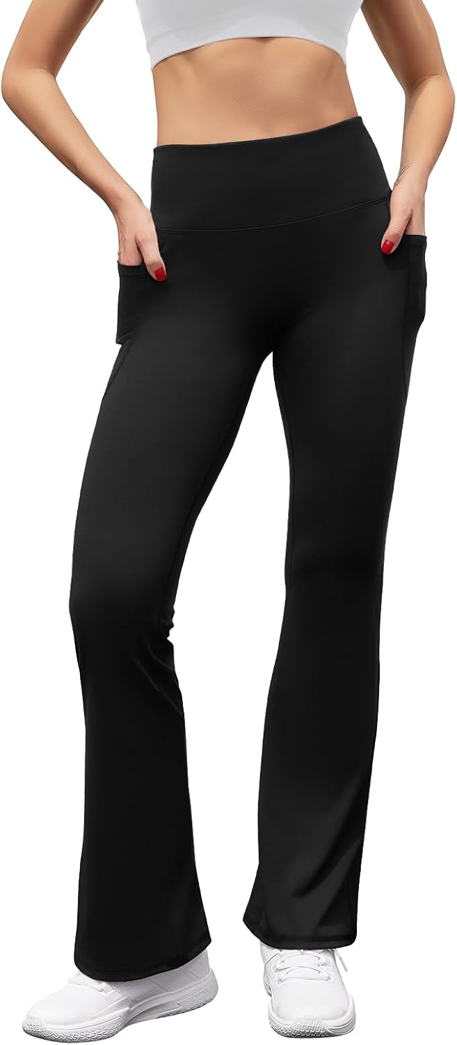 Women's High Waist Flare Yoga Pants Casual Bootcut Leggings with Side Pockets - Picture 27 of 80