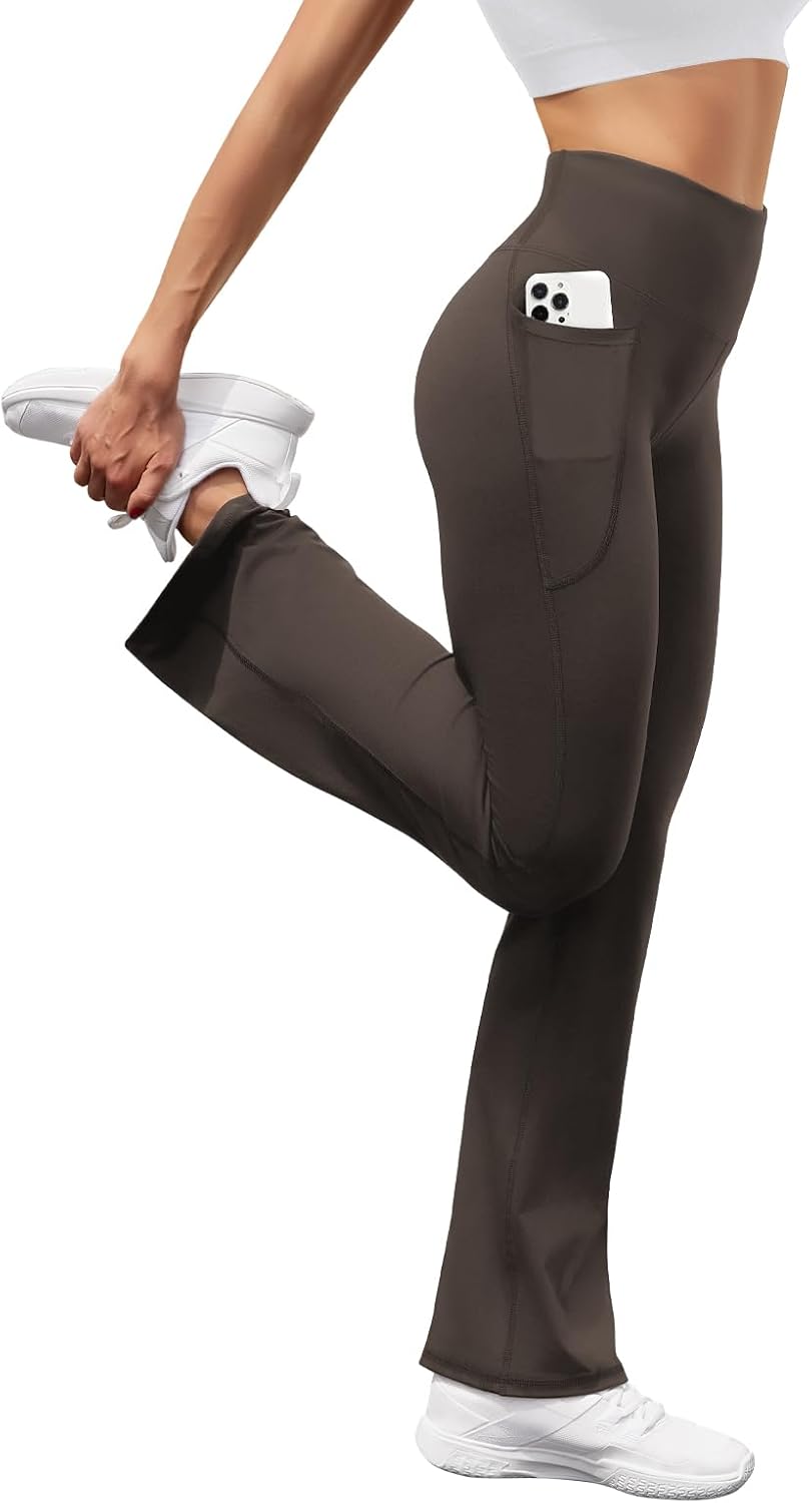 Women's High Waist Flare Yoga Pants Casual Bootcut Leggings with Side Pockets - Picture 35 of 80