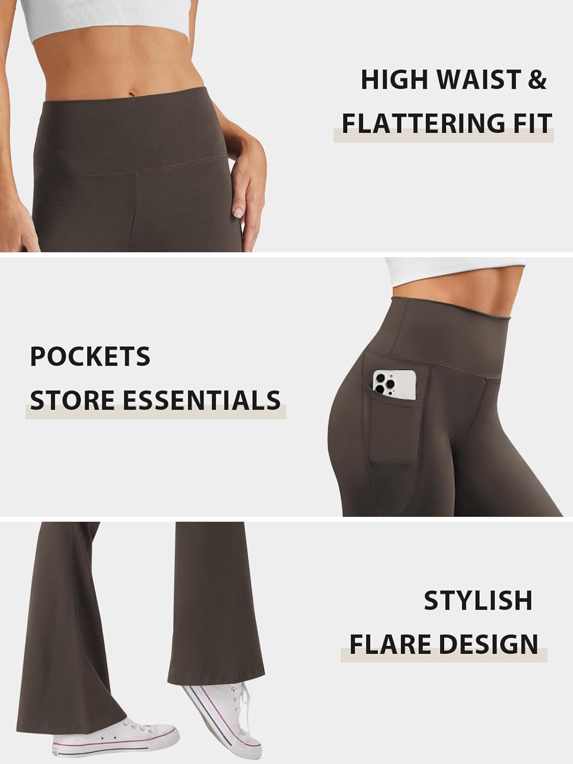 Women's High Waist Flare Yoga Pants Casual Bootcut Leggings with Side Pockets - Picture 36 of 80