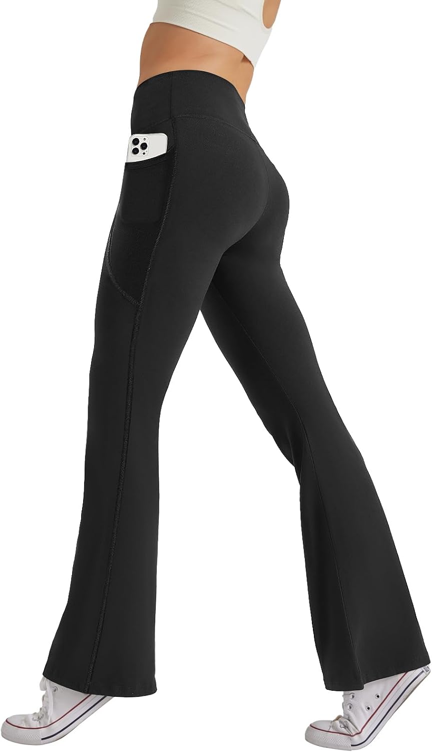 Women's High Waist Flare Yoga Pants Casual Bootcut Leggings with Side Pockets - Picture 25 of 80