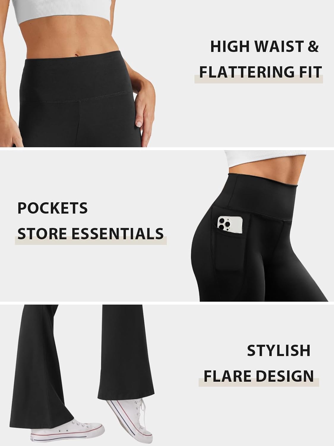 Women's High Waist Flare Yoga Pants Casual Bootcut Leggings with Side Pockets - Picture 29 of 80