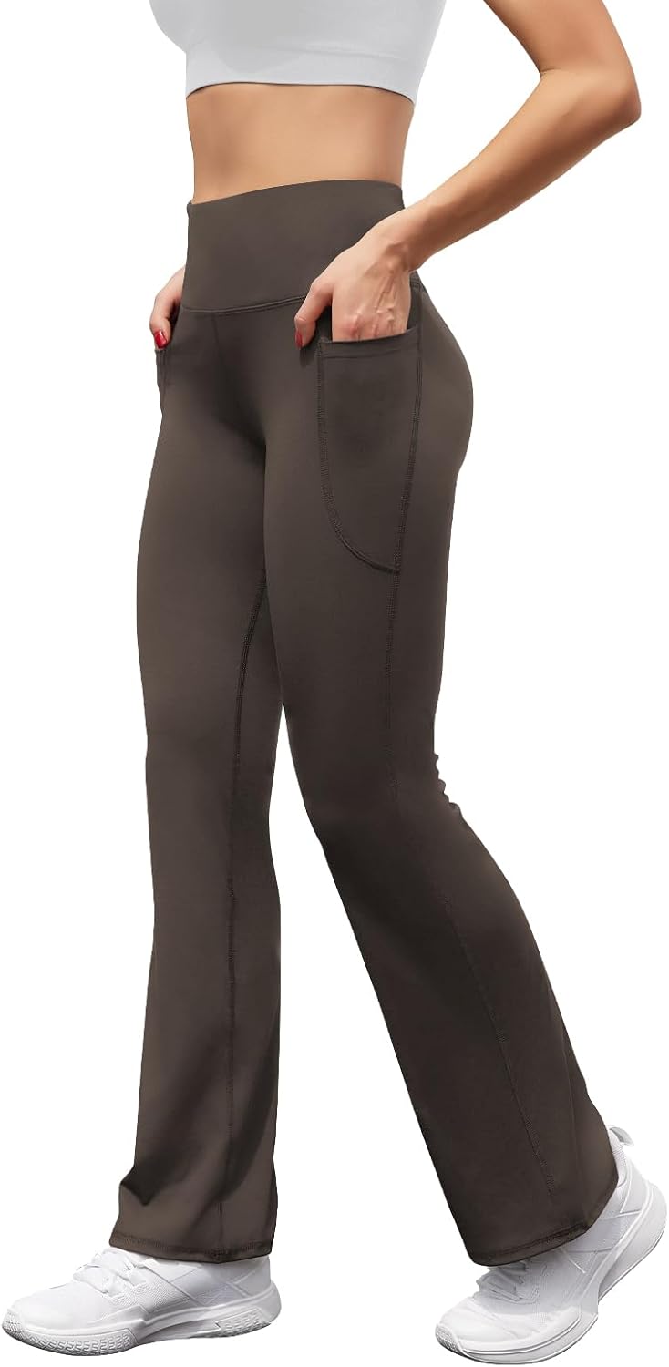 Women's High Waist Flare Yoga Pants Casual Bootcut Leggings with Side Pockets - Picture 33 of 80