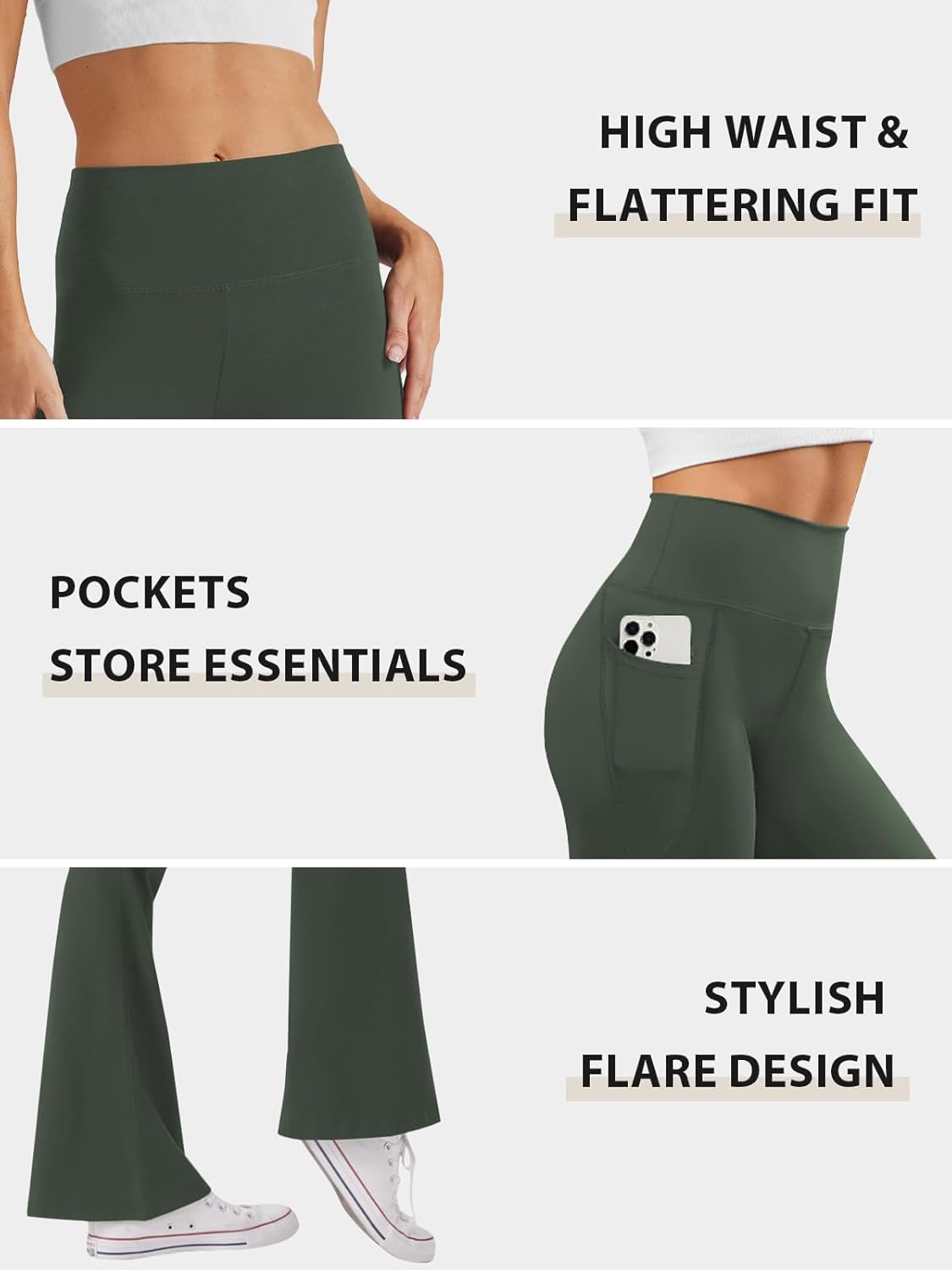 Women's High Waist Flare Yoga Pants Casual Bootcut Leggings with Side Pockets - Picture 43 of 80