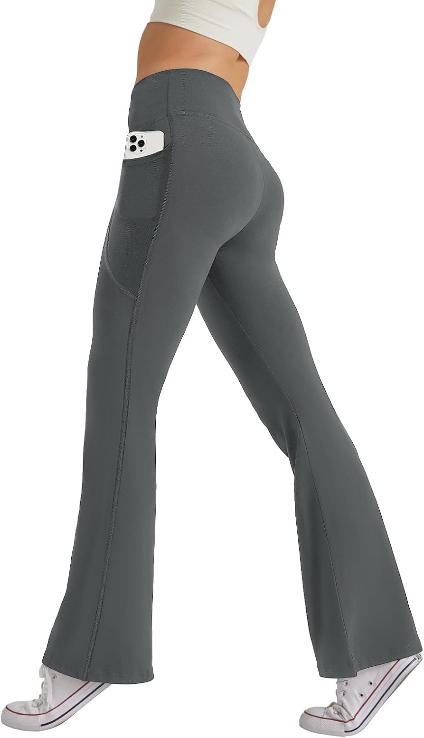 Women's High Waist Flare Yoga Pants Casual Bootcut Leggings with Side Pockets - Picture 46 of 80