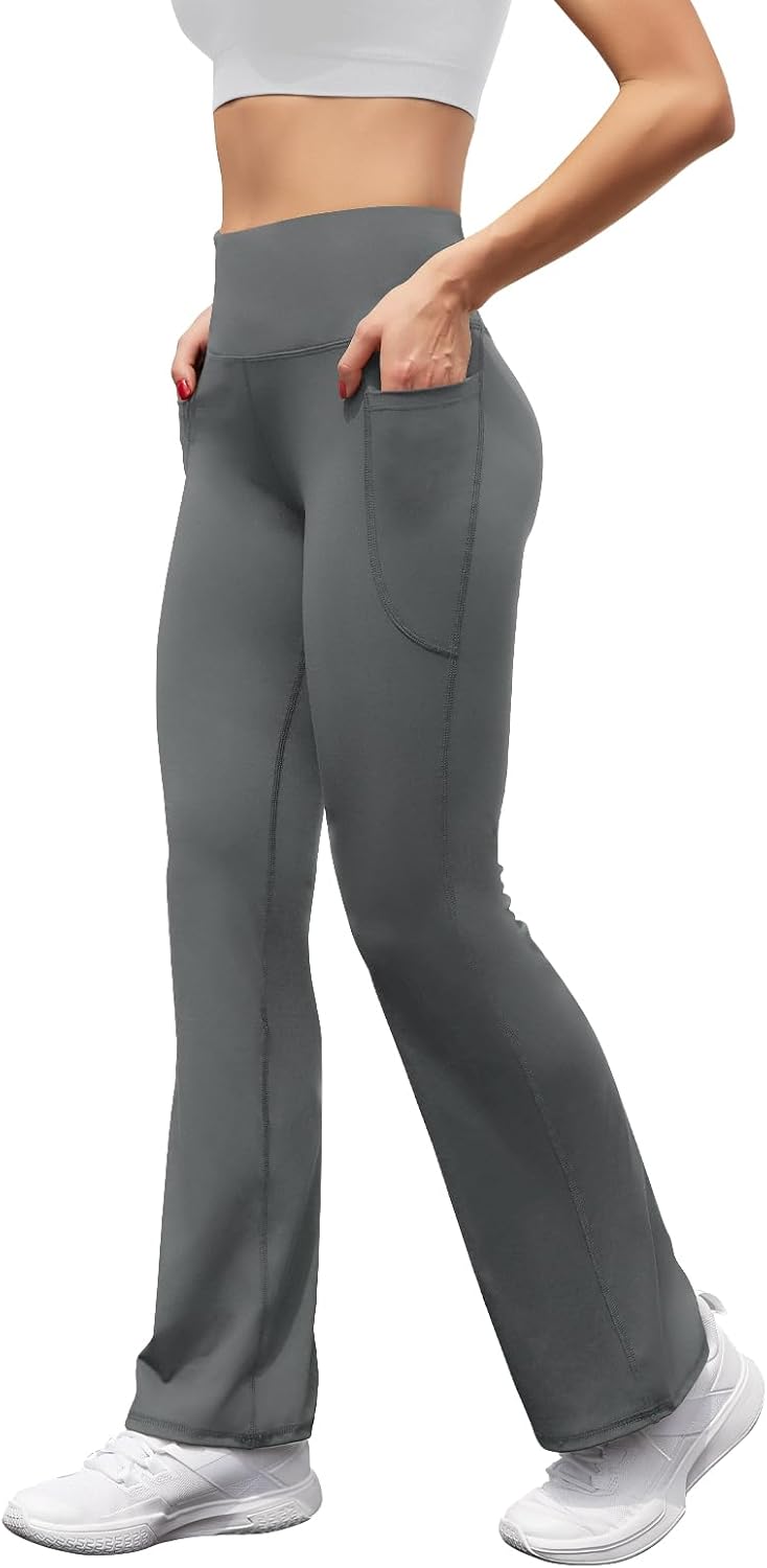 Women's High Waist Flare Yoga Pants Casual Bootcut Leggings with Side Pockets - Picture 47 of 80
