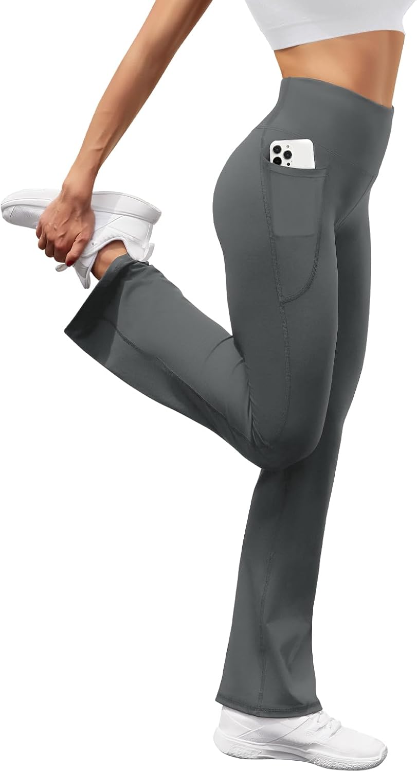 Women's High Waist Flare Yoga Pants Casual Bootcut Leggings with Side Pockets - Picture 49 of 80