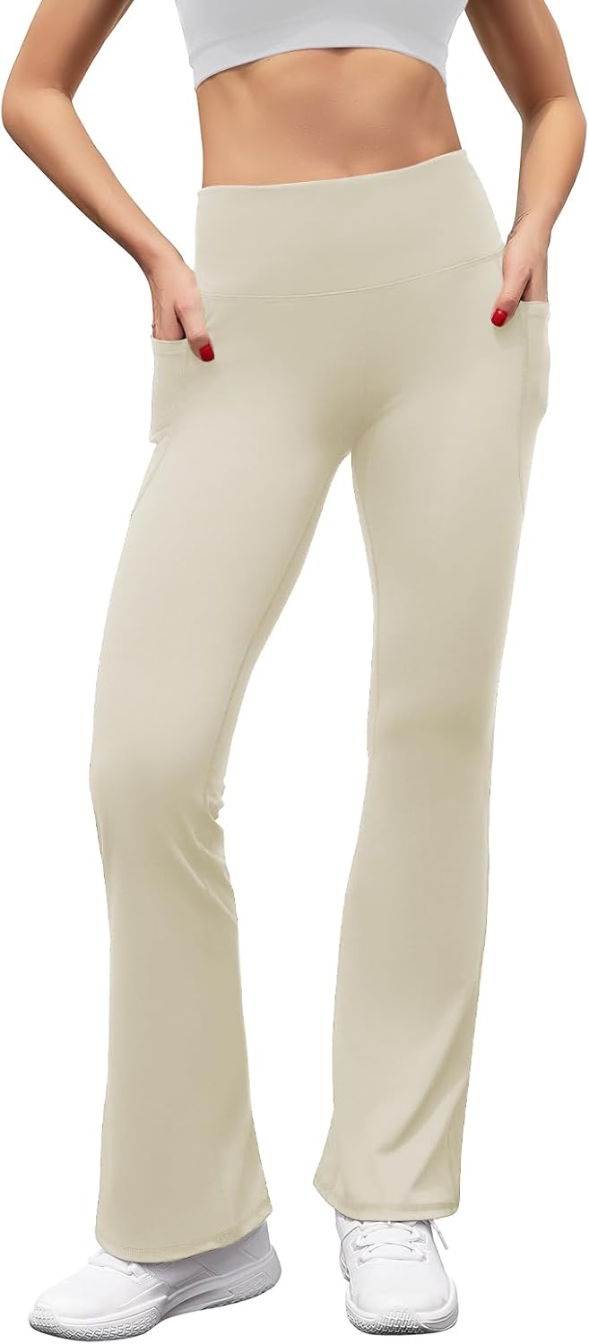 Women's High Waist Flare Yoga Pants Casual Bootcut Leggings with Side Pockets - Picture 55 of 80