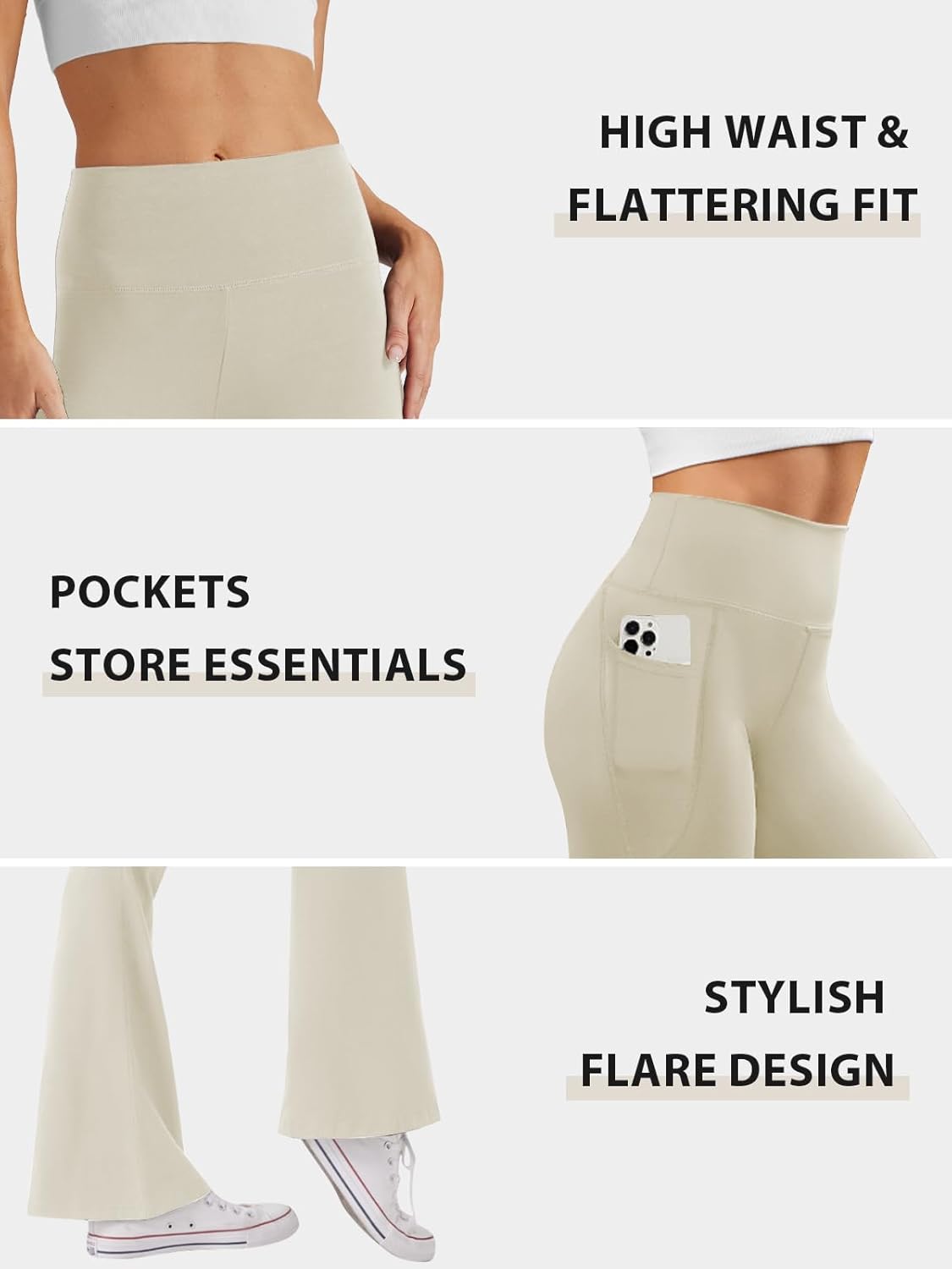Women's High Waist Flare Yoga Pants Casual Bootcut Leggings with Side Pockets - Picture 57 of 80