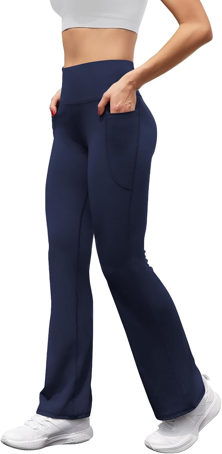 Women's High Waist Flare Yoga Pants Casual Bootcut Leggings with Side Pockets - Picture 61 of 80