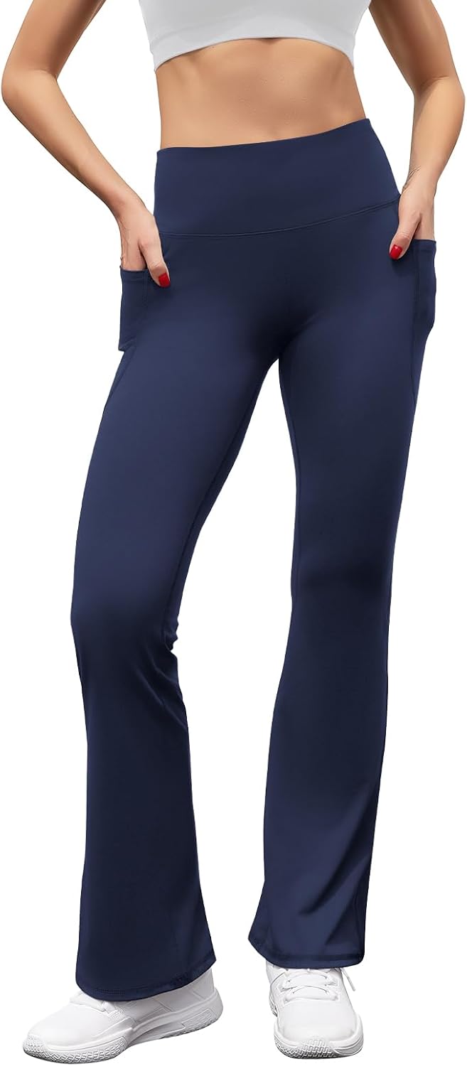 Women's High Waist Flare Yoga Pants Casual Bootcut Leggings with Side Pockets - Picture 62 of 80