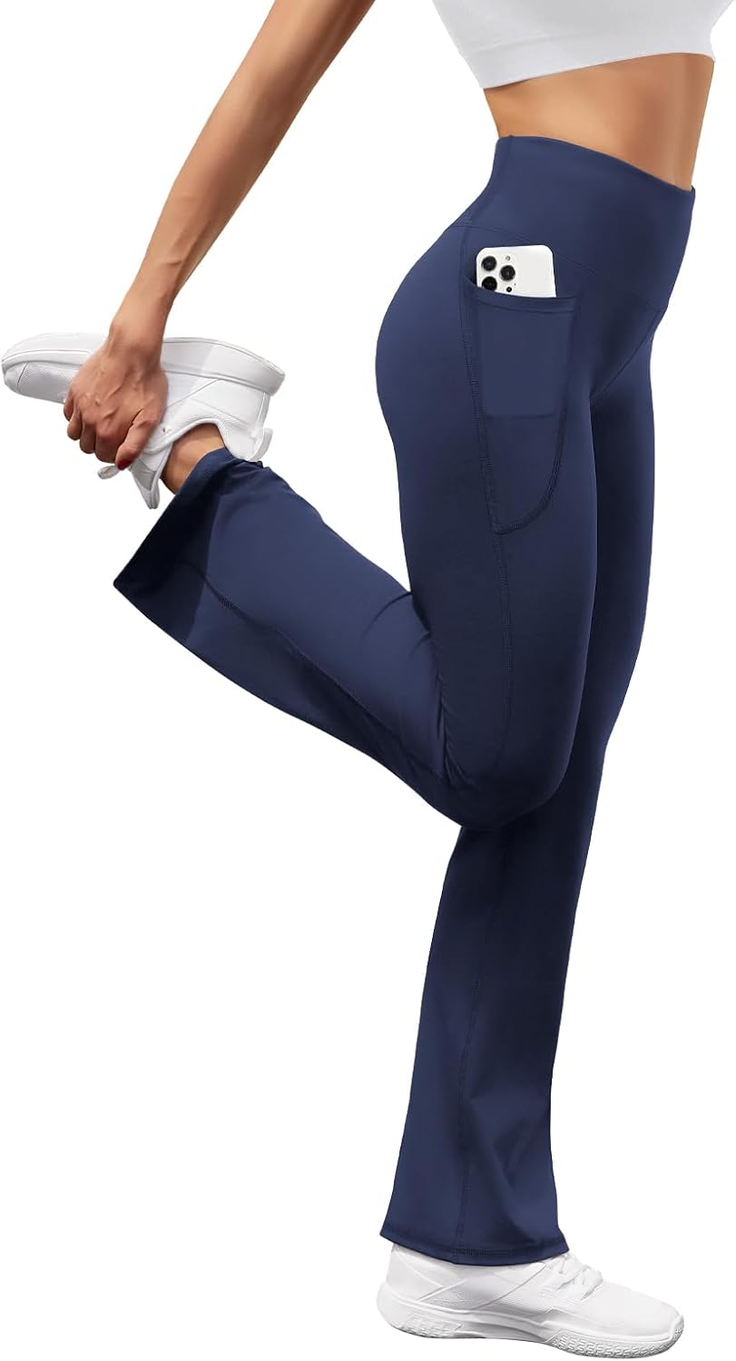 Women's High Waist Flare Yoga Pants Casual Bootcut Leggings with Side Pockets - Picture 63 of 80