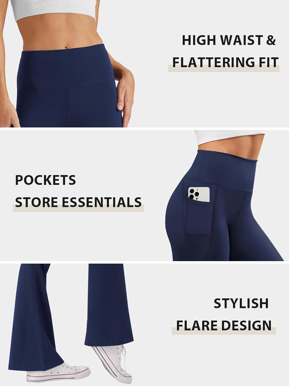 Women's High Waist Flare Yoga Pants Casual Bootcut Leggings with Side Pockets - Picture 64 of 80