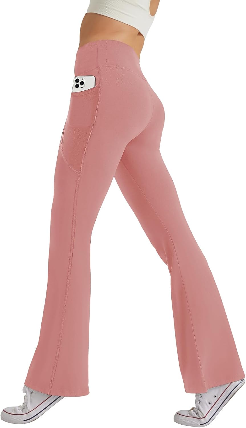 Women's High Waist Flare Yoga Pants Casual Bootcut Leggings with Side Pockets - Picture 67 of 80