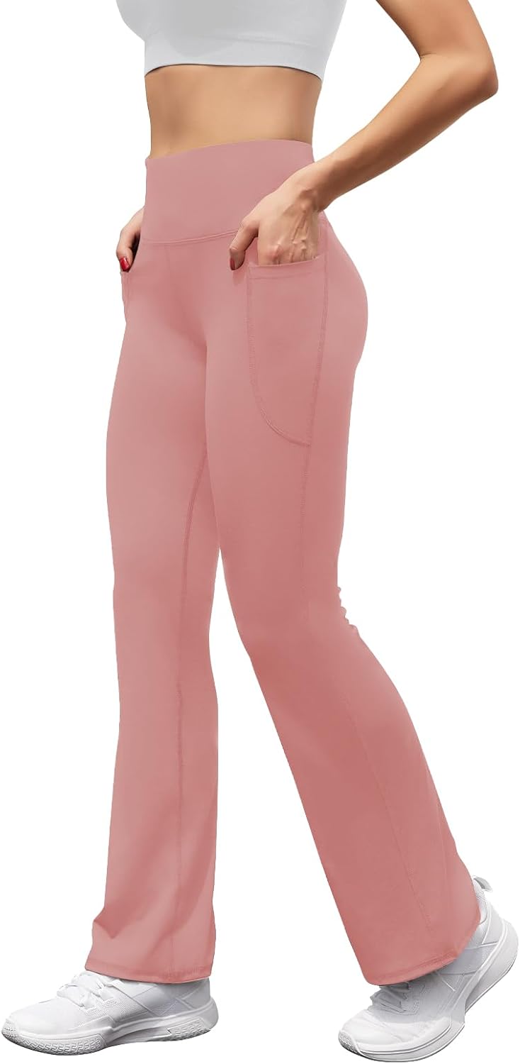 Women's High Waist Flare Yoga Pants Casual Bootcut Leggings with Side Pockets - Picture 68 of 80