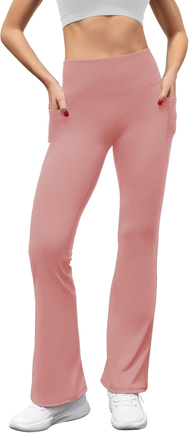 Women's High Waist Flare Yoga Pants Casual Bootcut Leggings with Side Pockets - Picture 69 of 80