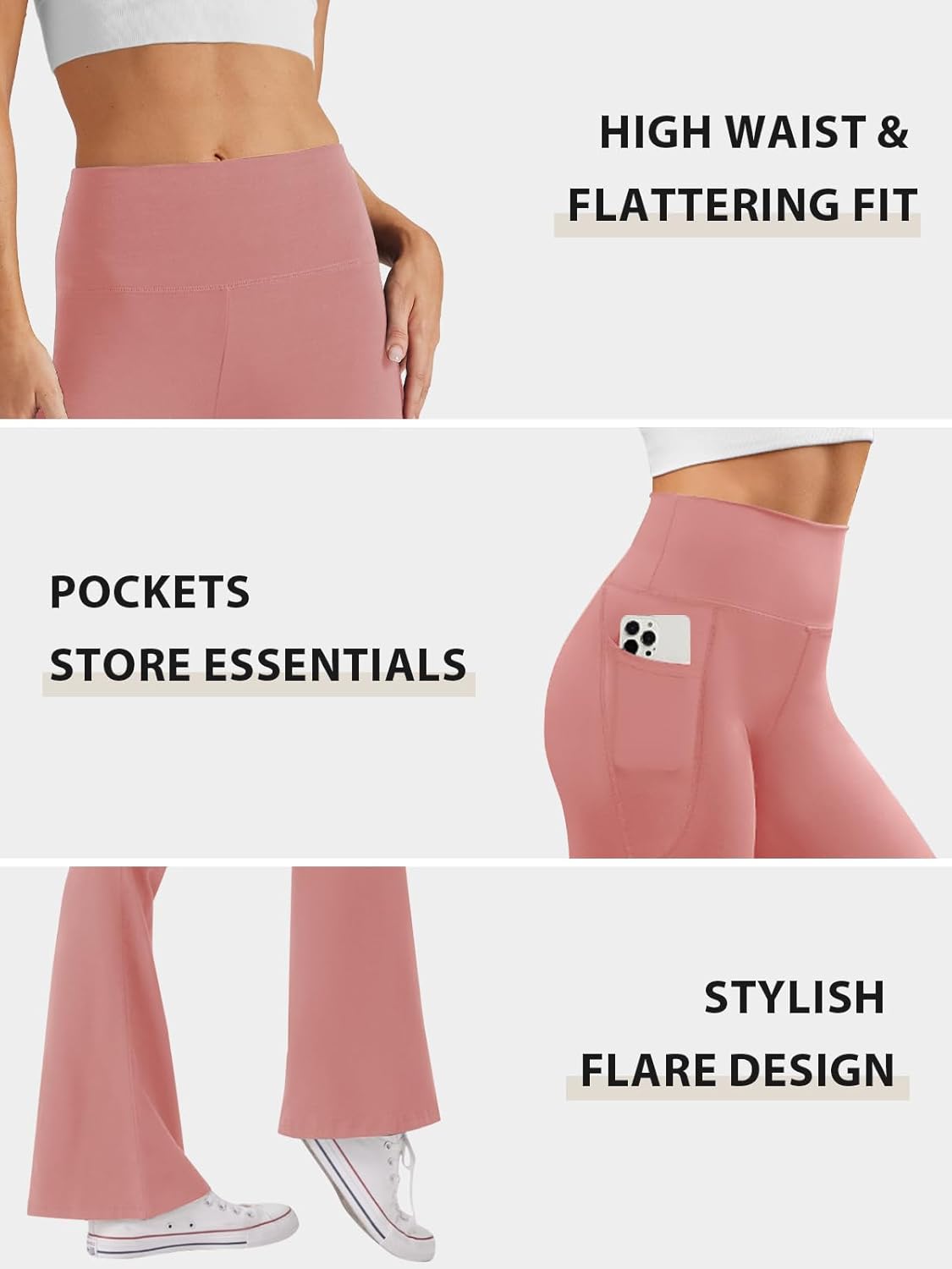 Women's High Waist Flare Yoga Pants Casual Bootcut Leggings with Side Pockets - Picture 71 of 80