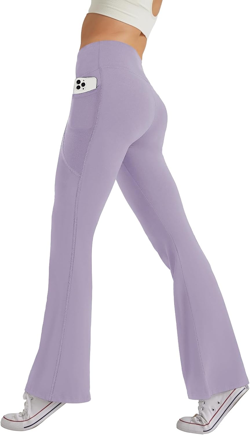 Women's High Waist Flare Yoga Pants Casual Bootcut Leggings with Side Pockets - Picture 74 of 80