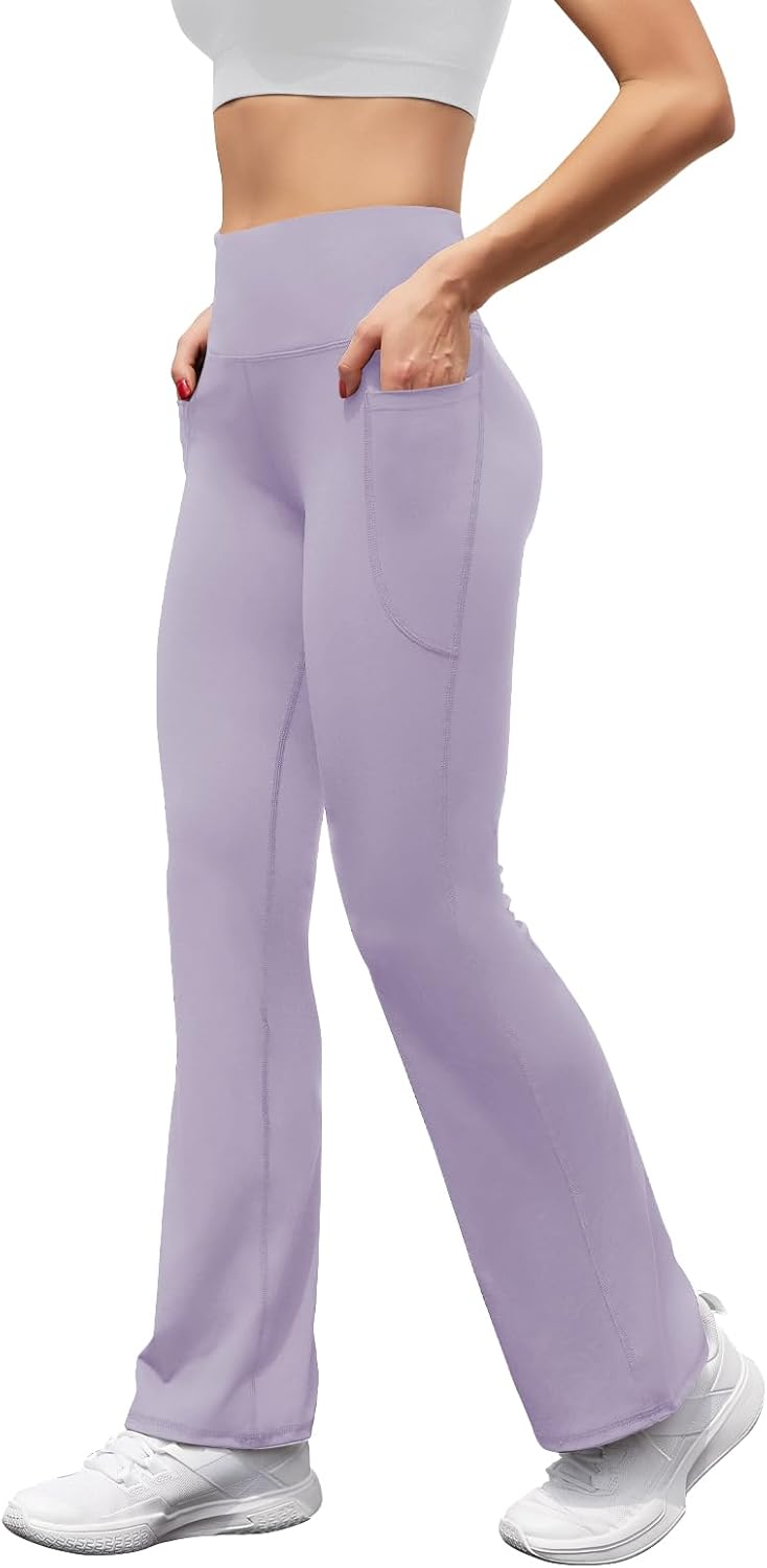 Women's High Waist Flare Yoga Pants Casual Bootcut Leggings with Side Pockets - Picture 75 of 80
