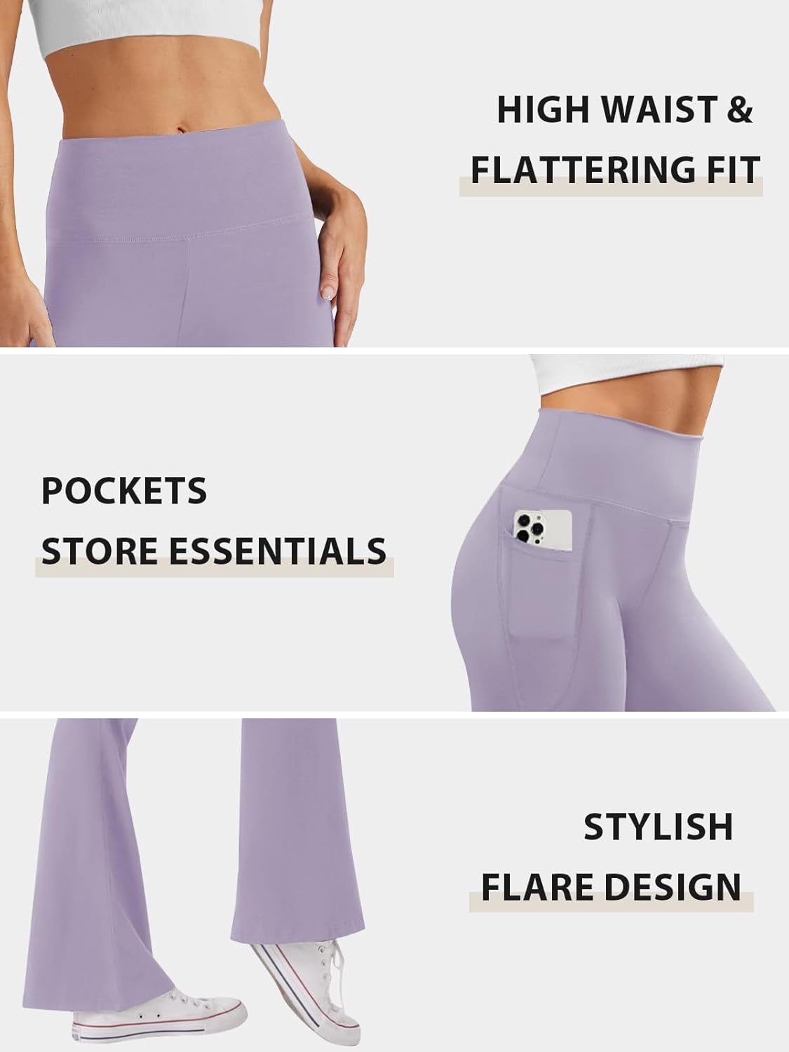 Women's High Waist Flare Yoga Pants Casual Bootcut Leggings with Side Pockets - Picture 78 of 80