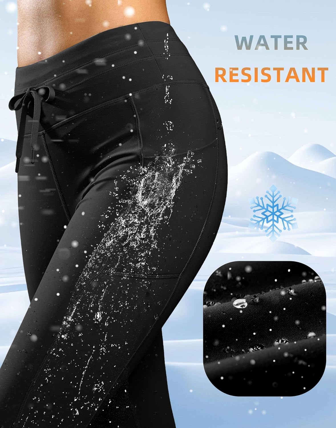 Women's High Waisted Fleece Lined Leggings with Pockets Water Resistant Pants