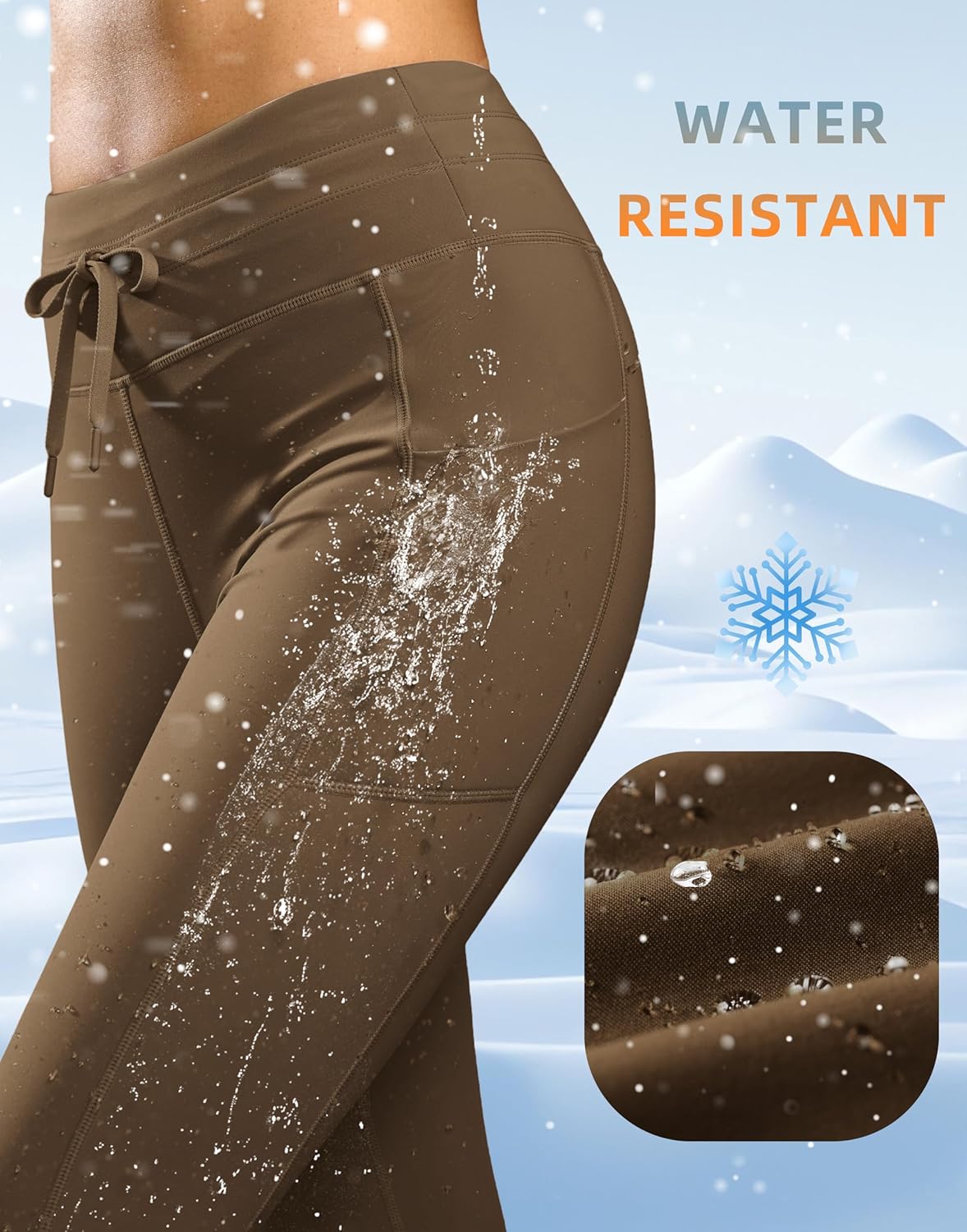 Women's High Waisted Fleece Lined Leggings with Pockets Water Resistant Pants